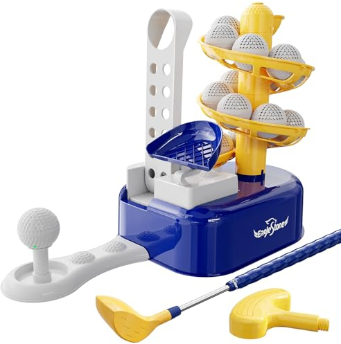 EagleStone Toddler Golf Set with Foot Pedal Launcher, Kids Golf Toy for Ages 3-8, Includes Adjustable Golf Club, 15 Balls & Golf Cart, Indoor&Outdoor Sports Gift for Boys and Girls