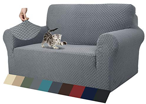 MAXIJIN Fodere per divani più recenti per 2 posti, fodere per divanetto jacquard super elasticizzato per cani Protezione per mobili elastica per cani (2 posto, Jacquard Grigio Chiaro)