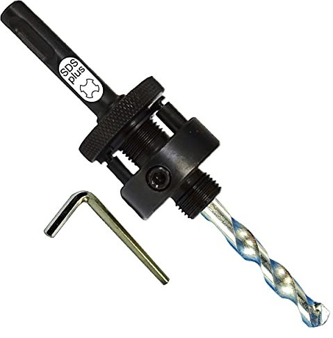 SDS Plus Hole Saw Arbor For Hole Saws from 32mm upto and including 152mm (1 1/4 to 6in) with TCT Pilot Drill For Drilling Holes in Concrete Brick Masonry Use with Carbide Hole Saws and SDS Plus Drill