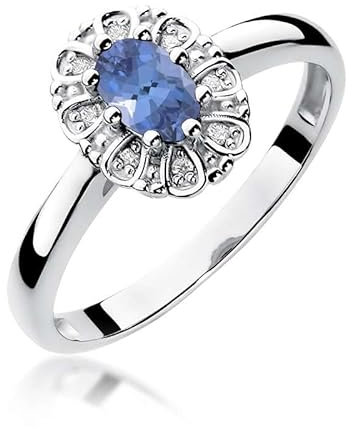 Damen Ring 585 14k Gold Weißgold echt Tansanit Edelstein Diamanten Brillanten