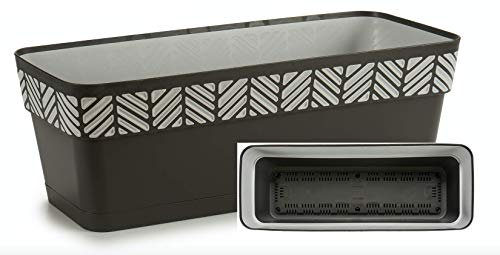 TIENDA EURASIA® Maceta de Plástico - Diseño Geométrico Rayas - 3 en 1- Maceta + Bandeja Interior + Bajoplato (Antracita, 50 cm Rectangular)
