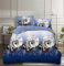 THL 4 Pcs Complete Bedding Set 3D Design Floral Printed Duvet Cover with Fitted Sheet Pillowcases (White Rose Blue Base 358, Double)