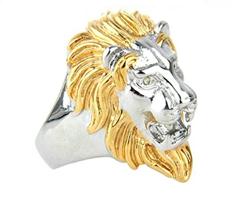 Gualiy Edelstahl Ringe Herren, Herrenring Siegelring, Punkrock-Löwe Silber Gold Bands-Ringaus Edelstahl Silber Gold Ringgröße 65 (20.7)