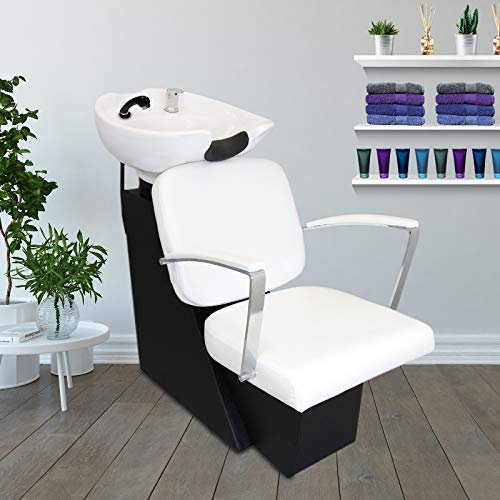 Monster Shop Friseurwaschsessel Weiß Friseursessel Rückwärtswaschsessel für Friseur Waschsessel Rückwärtswaschbecken Friseurstuhl Friseureinrichtung