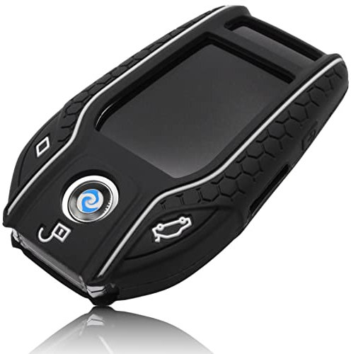 FOAMO Autoschlüssel Hülle Silikon kompatibel mit BMW Display Smart-Key IDG Schlüssel-Hülle Schutzhülle Cover in Schwarz-Weiß
