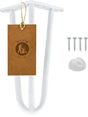 Moria Hairpin Leg 1 Stück | Möbelfüße, Tischbeine von 10 bis 80 cm | für Schrank, Hocker, Nachttisch, Couchtisch | Tischfüße mit Bodenschoner und Schrauben | 36 cm - 3 Streben (Metall, Weiß)
