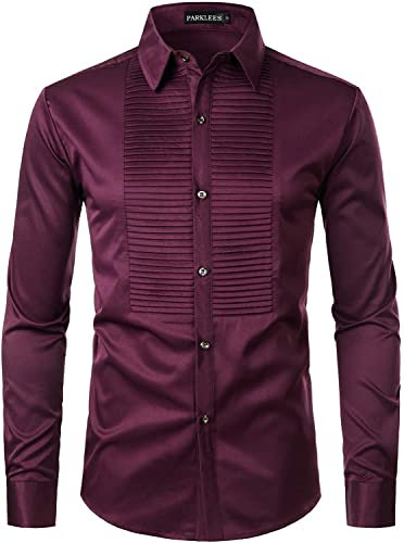 PARKLEES Chemise de smoking à manches longues pour homme Coupe ajustée, Zzcl56-violet, XXL