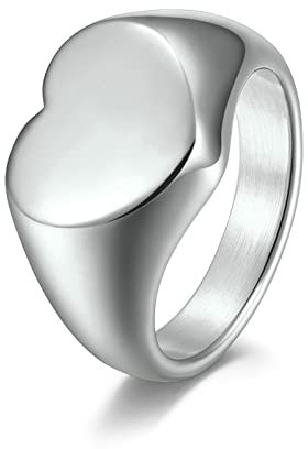 Daesar Edelstahl Ring Unisex, Silber Ring Personalisiert Herz Breit 13MM Siegelring Partnerringe Freundschaftsringe Gr.62 (19.7)