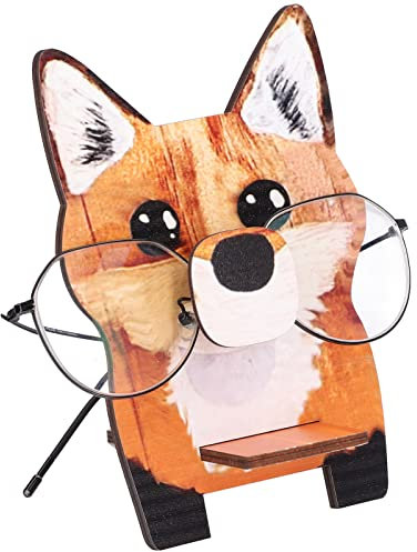 Espositore portaocchiali, simpatiche volpi bradipo porta occhiali da sole gatto divertente forma di animale occhiali da vista in legno espositore accessorio da scrivania e regali decorazioni (Fox)