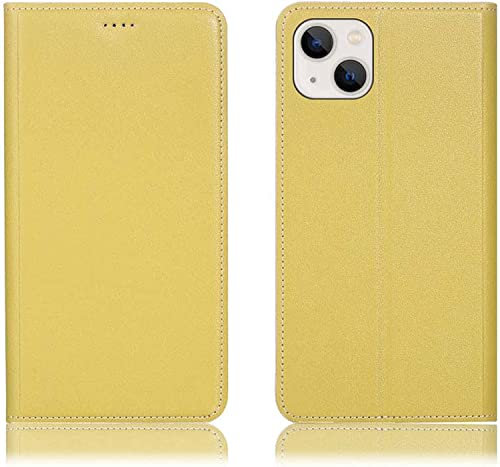 EKESA Klapphülle für Apple iPhone 14 Hülle (2022) 6,1 Zoll, Stend-Funktion Leder stoßfeste Folio Handyhülle [Kartenhalter] (Farbe: Zitrone)