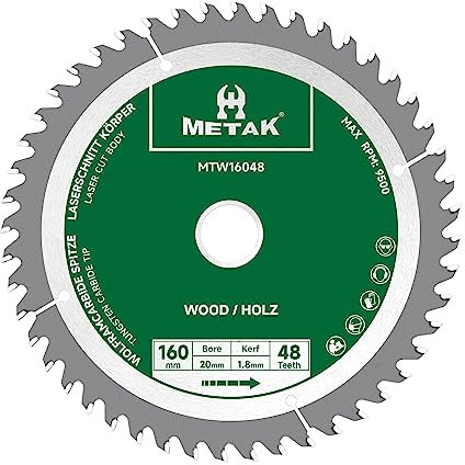 METAK HM Kreissägeblatt 160x20mm, 48 Zähne für Holz - Kompatibel mit Metabo, Bosch & vielen weiteren Marken Sägeblatt 160mm Präzise Schnitte in Holzwerkstoffen