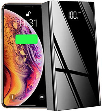 Grande capacità Led Powerbank Grande capacità Powerbank 40000Mah Power Bank Grande capacità Led Powerbank Batteria Esterna Caricatore Portatile per Cellulare (Nero)