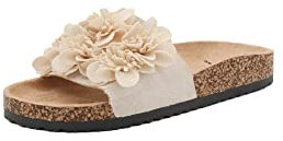 QUEEN HELENA Ciabatte a Fascia con Fiori Estive Donna R242 (Beige, Sistema Taglie Calzature EU, Adulto, Donna, Numero, Media, 36)