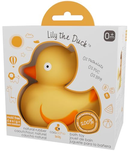 CaaOcho Pure Natural Rubber Bath Toy - Rubber Ducky Lily the Duck Baby Toy - Hole Free Bath Toys, BPA Free Bath Toys for Infants, Without Holes Sealed Natural Rubber Baby Toy