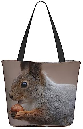 HAZURE Niedliche Eichhörnchen-Handtaschen aus Segeltuch, Reise-Einkaufstasche, niedlicher Druck, Polyester-Tasche für Frauen, Schwarz , Einheitsgröße