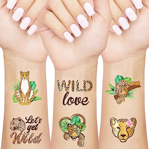 Serencatcher 12 Blätter (144PCS) Gepard Tattoos temporäre, Leopard Print Tattoo Aufkleber für Dschungel-Thema Geburtstag Party Dekorationen, Tier Tattoos für Kinder Geschenke