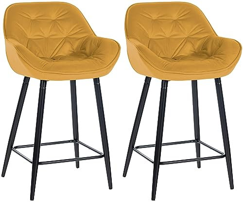 CLP 2er Set Barhocker Gibson Samt I Sitzhöhe 76 cm I Tresenstühle Mit Fußstütze, Farbe:gelb