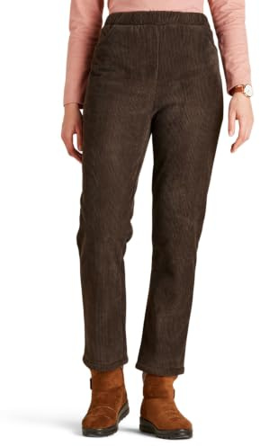 Amber Ladies Fleece Lined Cord Trousers, Soft Knitted Jersey Pull-On Pants with Elasticated Waist & Pockets