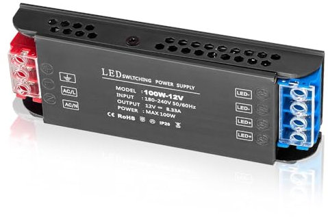 Transformador 220V a 12V, Transformador LED de 100W, Fuente de Alimentación de Voltaje Constante 12V, Transformador LED 230V a 12 Voltios de Corriente Continua para Tira LED Bombillas Luces