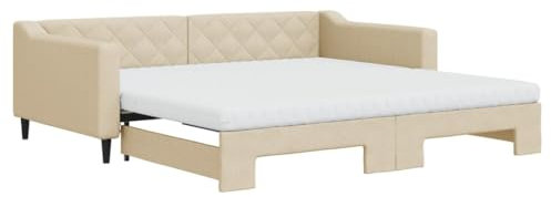 vidaXL Tagesbett, Sofabett Ausziehbar mit Matratzen, Gästebett Schlafsofa für Schlafzimmer Wohnzimmer, Sofa Ausziehbett, Creme 100x200cm Stoff