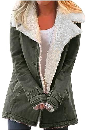 Susenstone Femme Veste Polaire Boutons Chaude Revers Manteau Laine épais Blousons Fourrure Veste à Carreaux Grande Taille Cardigan Casual Mode Hiver Outerwear Ample Confort Doublé en Polaire Parka