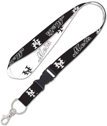 New York Mets Schlüsselband mit abnehmbarer Schnalle, 2,5 cm, Schwarz