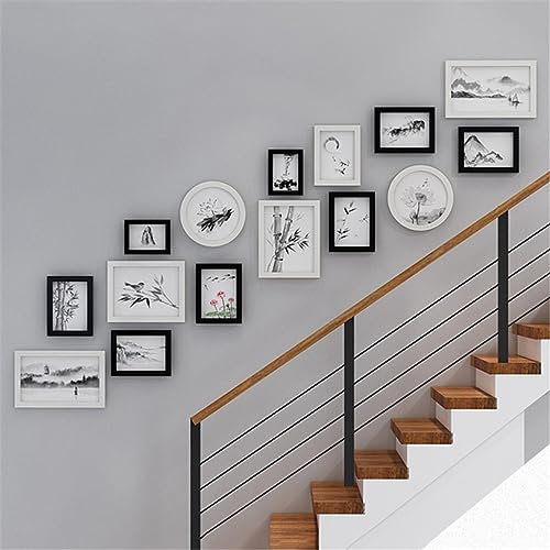 Bilderrahmen Wand Treppe Korridor 15-teiliges Set zum Aufhängen von Bildern, dekorativen Gemälden, Heimkunstwand (Farbe: Argento, Größe: 162 x 113 cm) (Argento 162 x 113 cm)
