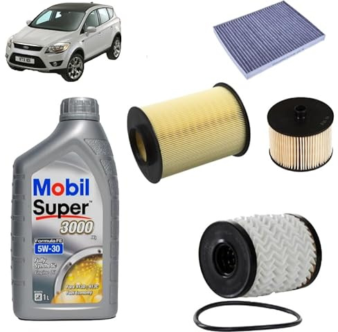 Kit tagliando 4 filtri + 6L olio Mobil FE 5W30 per Ford Kuga I 2.0 TDCi gasolio 2008-2012
