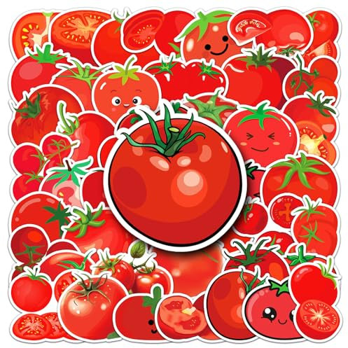 Tomaten Aufkleber 50 Stück Wasserdicht Cartoon Gemüse Aufkleber für Laptop Skateboard Gepäck Koffer Notebook Scrapbook Telefon Gitarre Computer Auto,Vinyl Cute Obst Stickers für Kinder Erwachsene