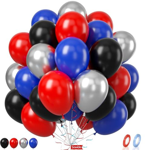 Black Red Blue Balloon,60 Pcs 12 Inches Metallic Silver Balloons for Kids Birthday Decorations Birthday Balloons Baby Shower Engagement Party Supplies