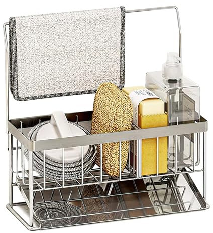 Estante de Almacenamiento de Fregadero, Estante de Esponja Estrecho Estante de Fregadero de Acero Inoxidable Estante de Trapo de Caja de Almacenamiento Adecuado para Balcones de Baño de Cocina