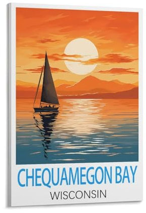 Chequamegon Bay Wisconsin Vintage-Reiseposter, 60 x 90 cm, Leinwand-Kunst, Wandbild, Gemälde, Dekoration, Wohnzimmer, Schlafzimmer, Dekoration