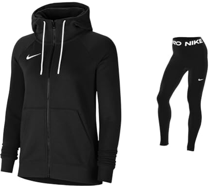 Nike Damen Nk FLC Park20 Fz Hoodie Sweatshirt, Black/White/White, M EU & Damen W Np 365 Tights, Black/White, M EU