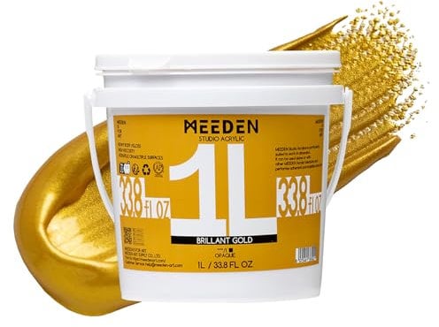 MEEDEN Metallico Oro Colori Acrilici: 1L Corpo Pesante Gloss Non Tossici - Colori Acrilici per Dipingere Tela Legno e Pietra - Vernice per legnoi per Principianti e Professionisti
