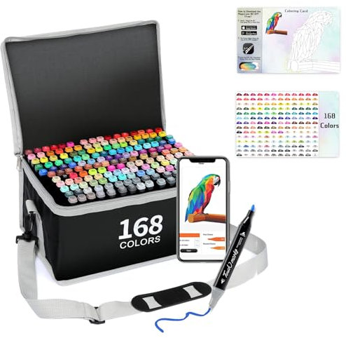 AEDAGA 168+2 Colours Alcohol Markers with Free App for Colouring, Alcohol Pens for Anime,Manga,Drawing,Sketching and Calligraphy, Art Supplies for Adults
