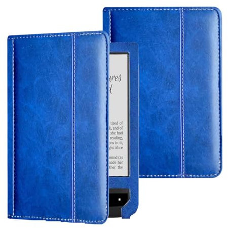 Étui pour liseuse Pocketbook Touch Lux 3 614 615 624 625 626 en cuir PU avec fonction veille/réveil automatique (bleu)