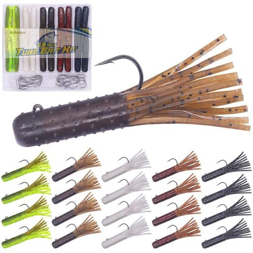Tube-Köder für Barsch-Angelköder, weicher Kunststoff, Köder-Wurm-Tube, Jigs mit kleinem Maul, große Öffnung, Barsch, See, Forelle, 8,9 cm, 32-teiliges Set