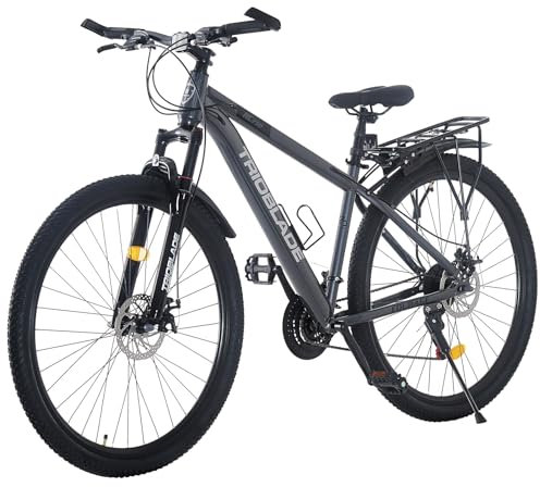 TRIOBLADE 29 Inch Mountain Bike 21 Speeds Bike 17.5 Inch Lightweight Aluminium Frame Bicycle for Adult Men Women, Lockout Suspension Fork, Dual Disc Brake (Rear Rack Style, Grey)