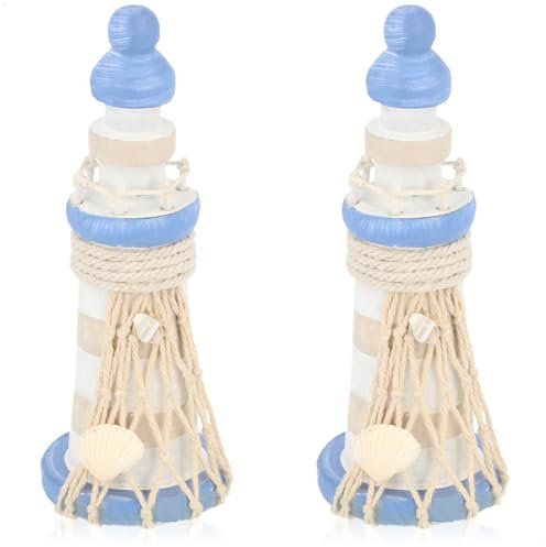 com-four® 2X Deko Leuchttürme aus Holz für Bad und Wohnbereich - Maritimes Leuchtturm Deko-Set – Kleine Leuchttürme im Used-Look (blau/weiß - 2X Stück Leuchtturm)