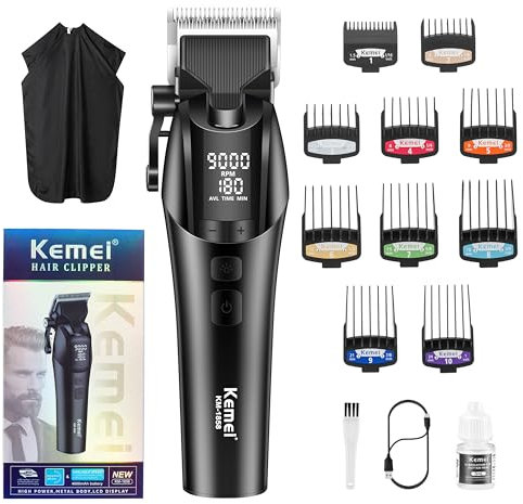 KEMEI 1858 Professionelle Haarschneidemaschine für Männer, Wiederaufladbare Barber Clippers für Haarschneiden, Kabelloser Haarschneider mit LED-Anzeige & 5-Gang-Einstellungen, Geschenke für Männer