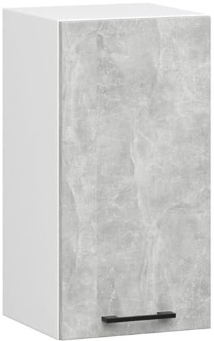 AKORD | Küchenhängeschrank - Oliwia W40 | 2 Regalböden & 1 Tür Küche Schrank | Einbauküche Küchenzeile Küchenmöbel Küchenschränke Weiß & Beton