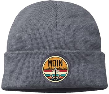 Mütze Beanie Moin Wintermütze Statement Spruch Print Geschenk Unisex Strickmütze für Herren & Damen - Grau