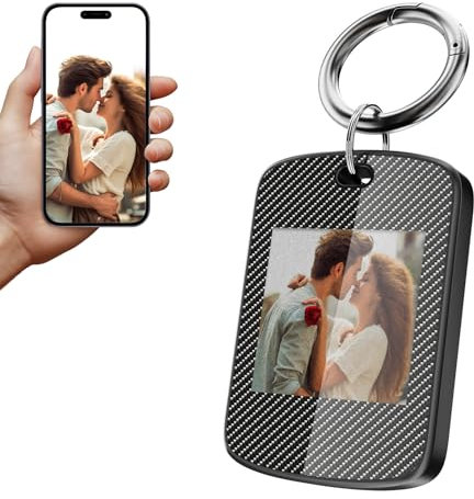 GUOMIS Porte clé photo,porte clé photo personnalisé,Porte-clés avec écran couleur à encre électronique,App avec photo remplaçable, texte, idéal pour cadeau de Saint-Valentin/cadeau d'anniversaire (1)