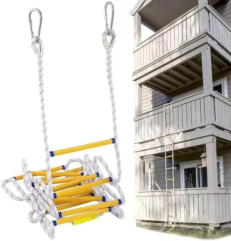 SHANRROW Fire Escape Rope Ladder, Emergency Fire Escape Ladders, 5M-30M Flame Resistant Safety Rope Ladder with Hooks for Kids and Adults,30M