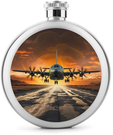 Flasque ronde portable en acier inoxydable de 141,7 g avec avion militaire atterrissant sur les pistes de l'armée de l'air contre la belle bouteille DuSkyWhisky pour homme et femme