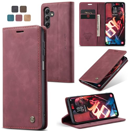 WJXEXRS Handyhülle für Samsung Galaxy A15 5G/4G Hülle, Premium Klapphülle Leder Schutzhülle Klappbar mit Kartenfach Ständer Magnet Handytasche Standfunktion Flip Case Lederhülle Galaxy A15 5G -Weinrot