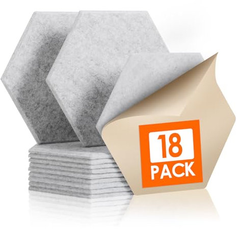 Rdutuok 18 Stück Selbstklebend Akustik Panel,30x26x1cm Hexagon Akustik Absorber Schallschutzplatten Akustikpaneele Wand für Tonstudio, Büro,Studio und Wanddekoration,Silbergrau