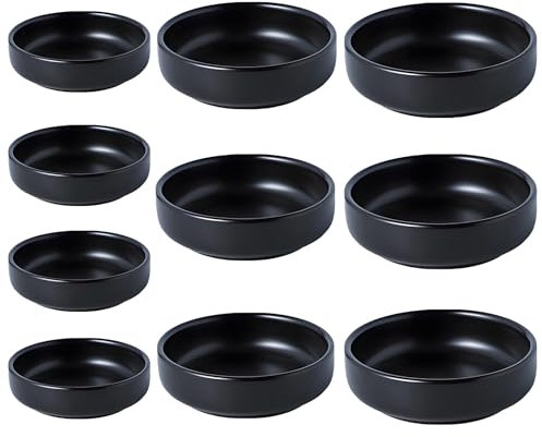 AGSYFFD Abgerundete Sojasaucenschalen-Set mit 10 Stück – Dipschalen aus Kunstkeramik für Sushi, BBQ, Tapas, stapelbar und spülmaschinenfest, langlebige Mini-Schalen (schwarz)