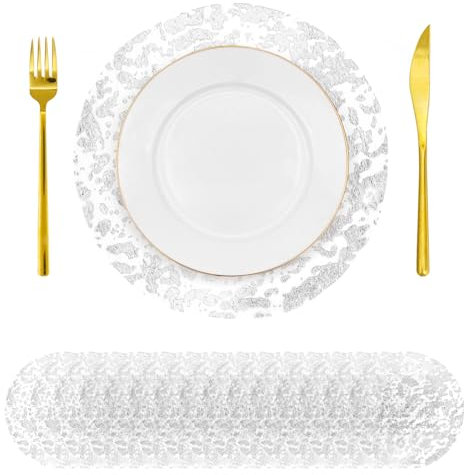 LUKDUNG 50 Stück Einweg-Tischsets, Silbrig Papier Platzset, 33cm Rund Platzteller, Platzdeckchen Ultradünn, Einweg-Platzset Dekorative für Party, Esstisch, Hochzeit, Geburtstag, Home