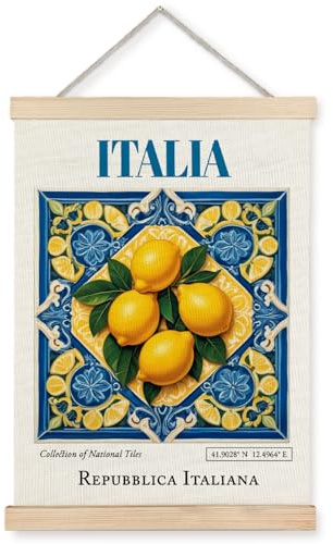 Yomisex Italia Tile Zitronen-Wandkunst-Poster, traditionelle Republica Italiana, Keramikfliesen, Zitronen, ästhetische Leinwanddrucke, Wandkunst, gerahmt für Zuhause, Küche, Esszimmer, Dekoration